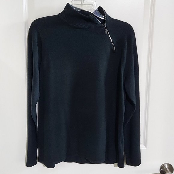 Black Turtleneck Sweater with Rhinestone Zipper - Picture 6 of 7